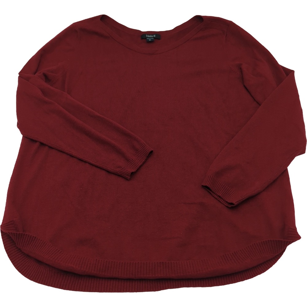 Tribekka 44 Womens XL Burgundy Red Scoop Neck Curved Hem Pullover Sweater S69340
